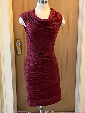 Max Studio Ruched Cowl Neck Midi Dress - Wine
